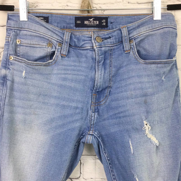 Hollister Men's Light Wash Distressed Stacked Skinny Advanced Stretch Blue 31 - Picture 2 of 16